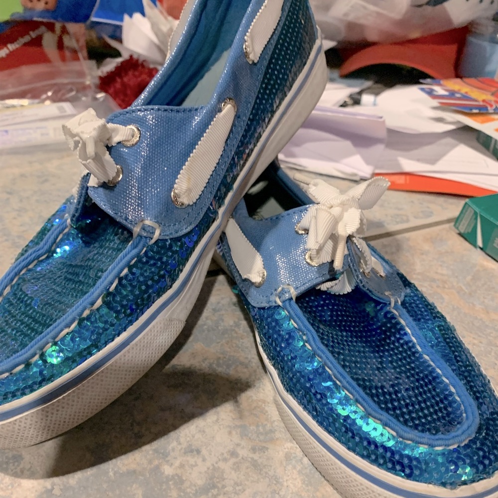 Sperry Top sliders.  Blue sequined!